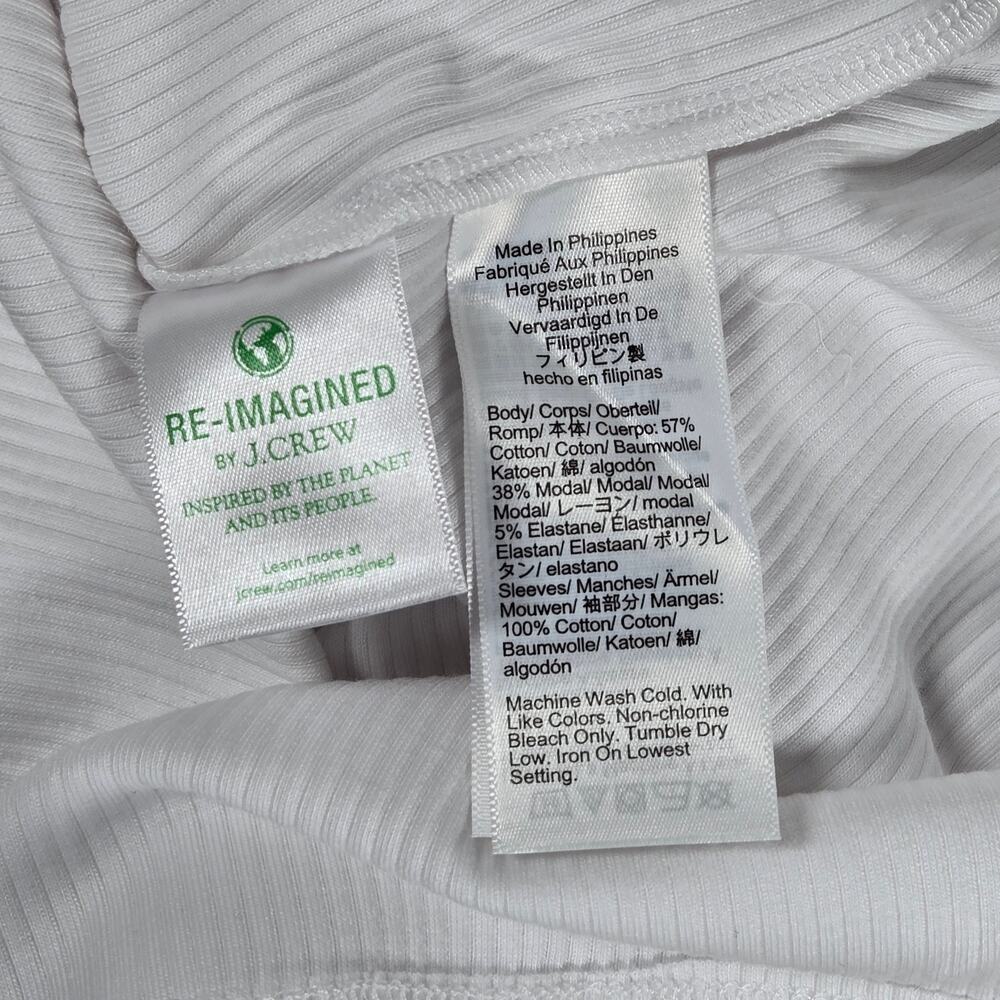 J. Crew Vintage rib puff-sleeve henley top L White BQ896 - Picture 4 of 9